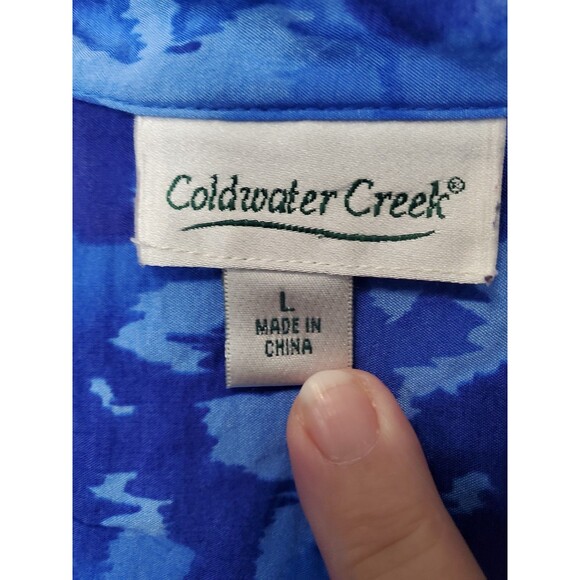Coldwater Creek Blue Floral Elbow Sleeve Button-Up Tunic Size Large - Picture 3 of 7